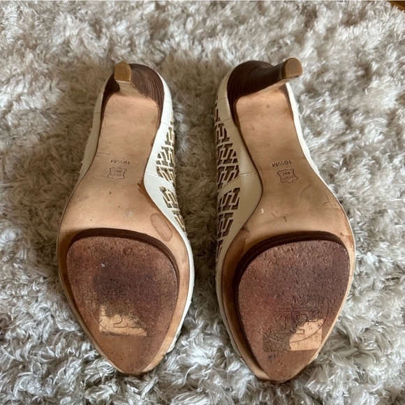Tory Burch Regan Bleach Leather Heels Size 10.5 - Picture 3 of 8